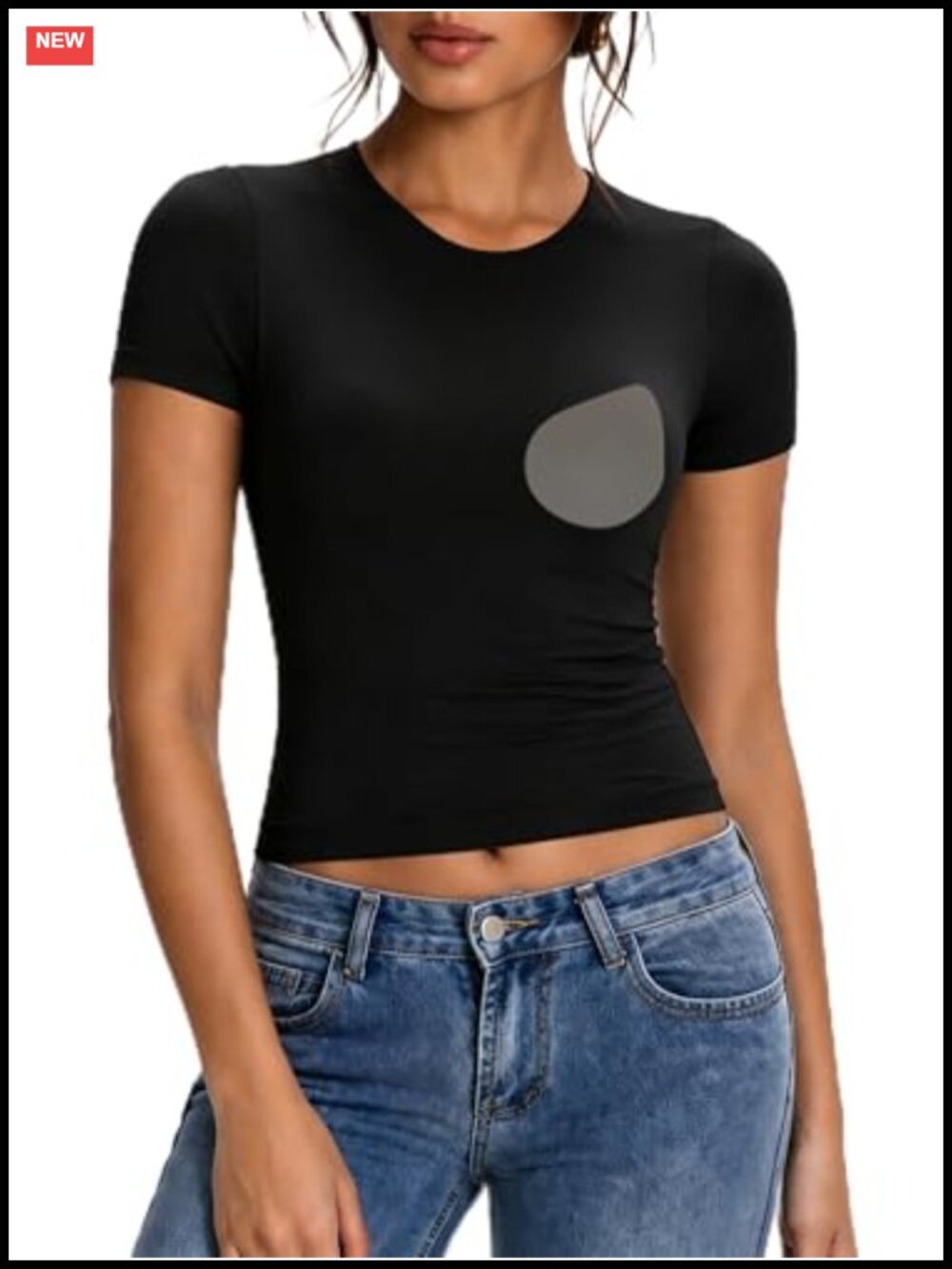 Built in Bra Crop Top Short Sleeve Fitted Crew Neck Tee